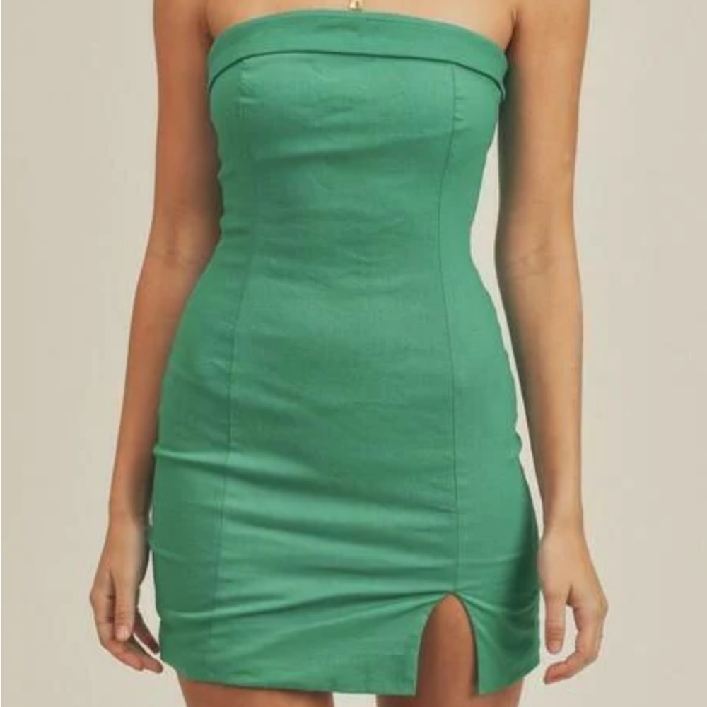 MABLE strapless geeen dress